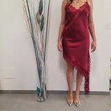 Abito effetto pizzo e raso con laccini